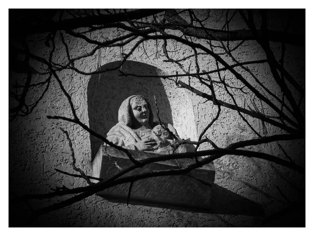 Chip de statuie în penumbră