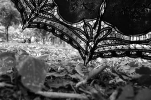 Sub o umbrelă de dantelă, în parcul Cișmigiu.